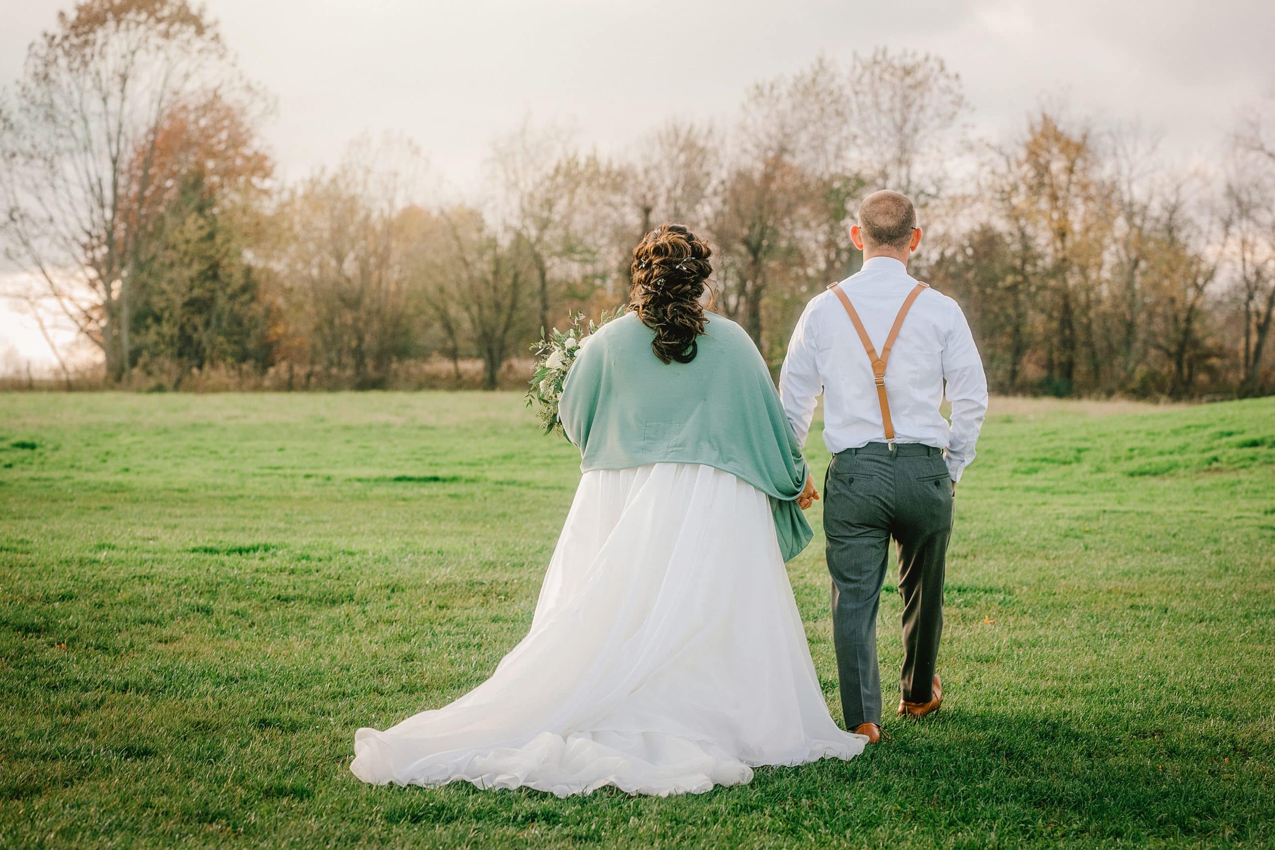 back of bride and groom